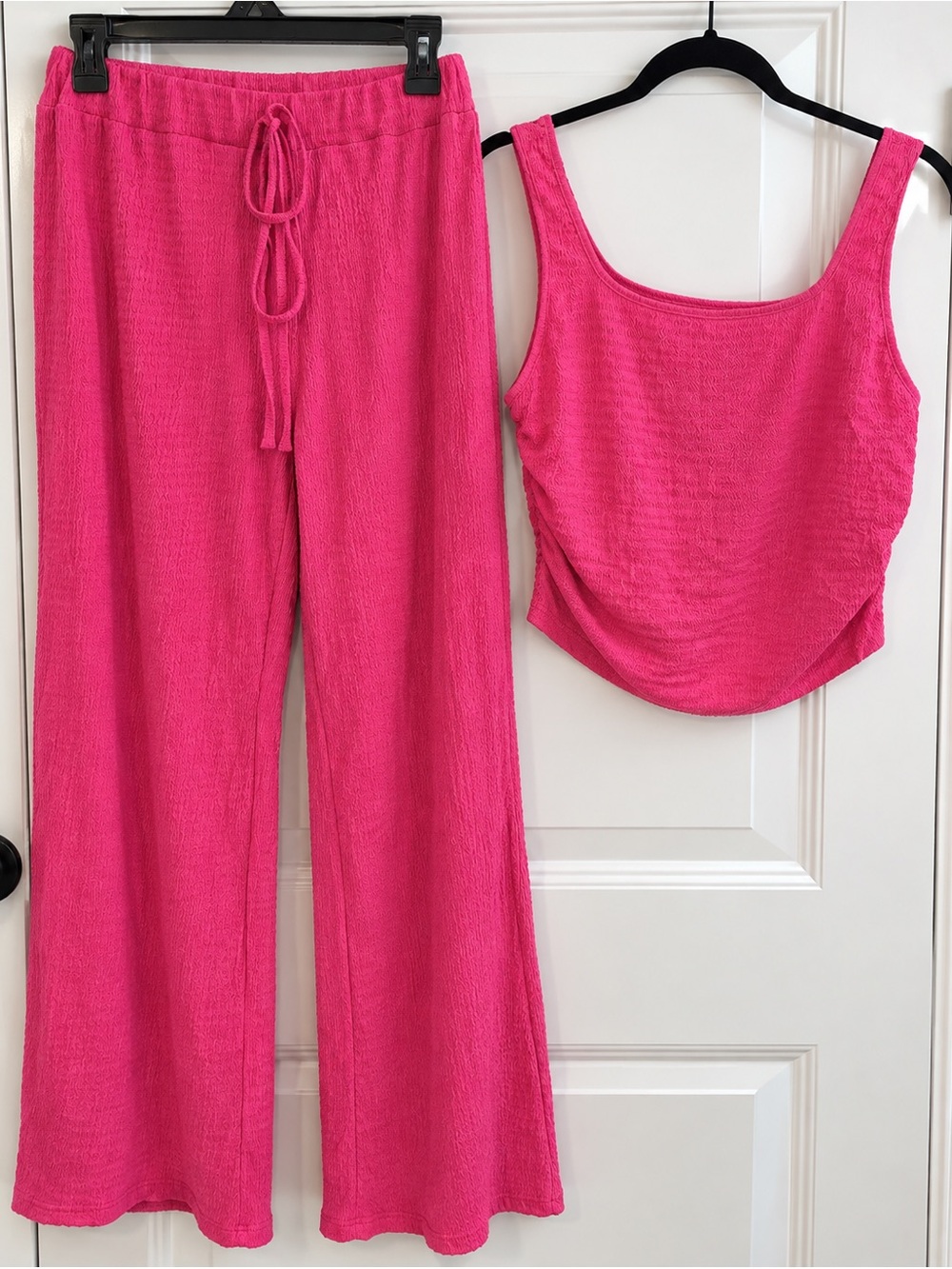 SHEIN Bright Hot Pink Wide Leg Knit Pants & Tank Set